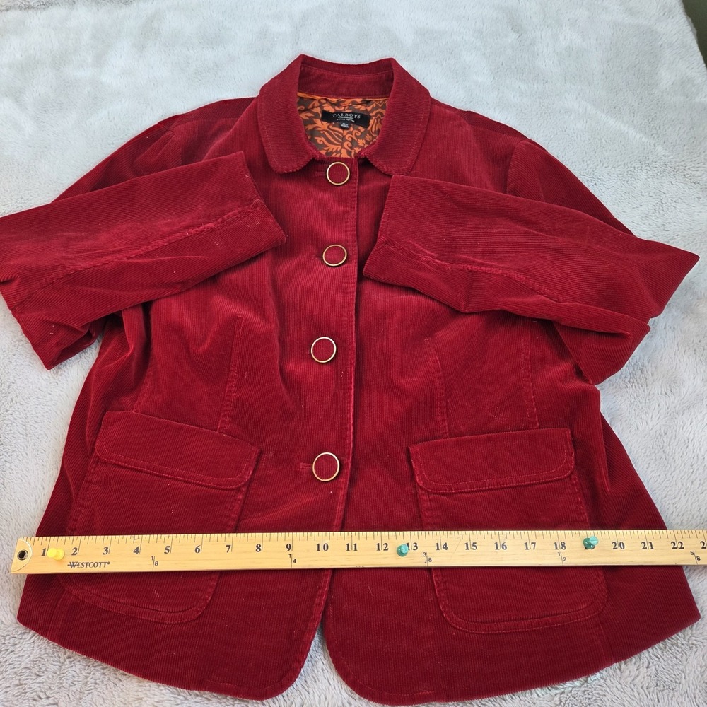 Talbots Corduroy Jacket Womens 16WP Button Front Pocket Stretch Lined Dark‎ Red